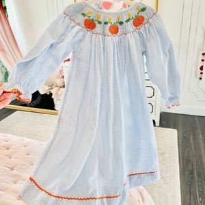 Fall Thanksgiving Pumpkin dress with smocking size 4